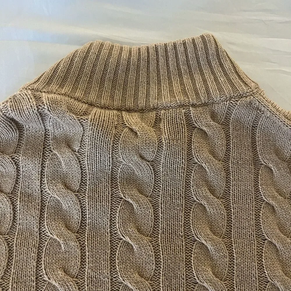 Polo Ralph Lauren Men’s Cable Knit Cotton Quarter Zip Sweater Camel Melange XLT
